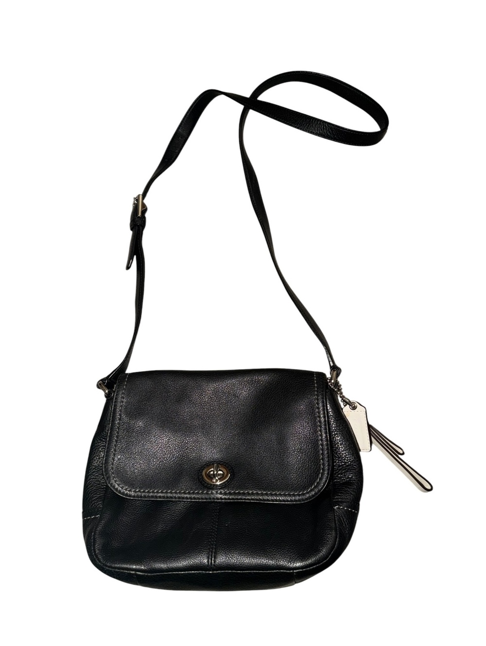 Vintage COACH Black Pebble Leather Turnlock Flap Crossbody Bag